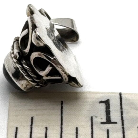 Onyx Sterling Silver Locket Poison Box Pendant .925 Vintage Mexico 6 Grams - Picture 5 of 10